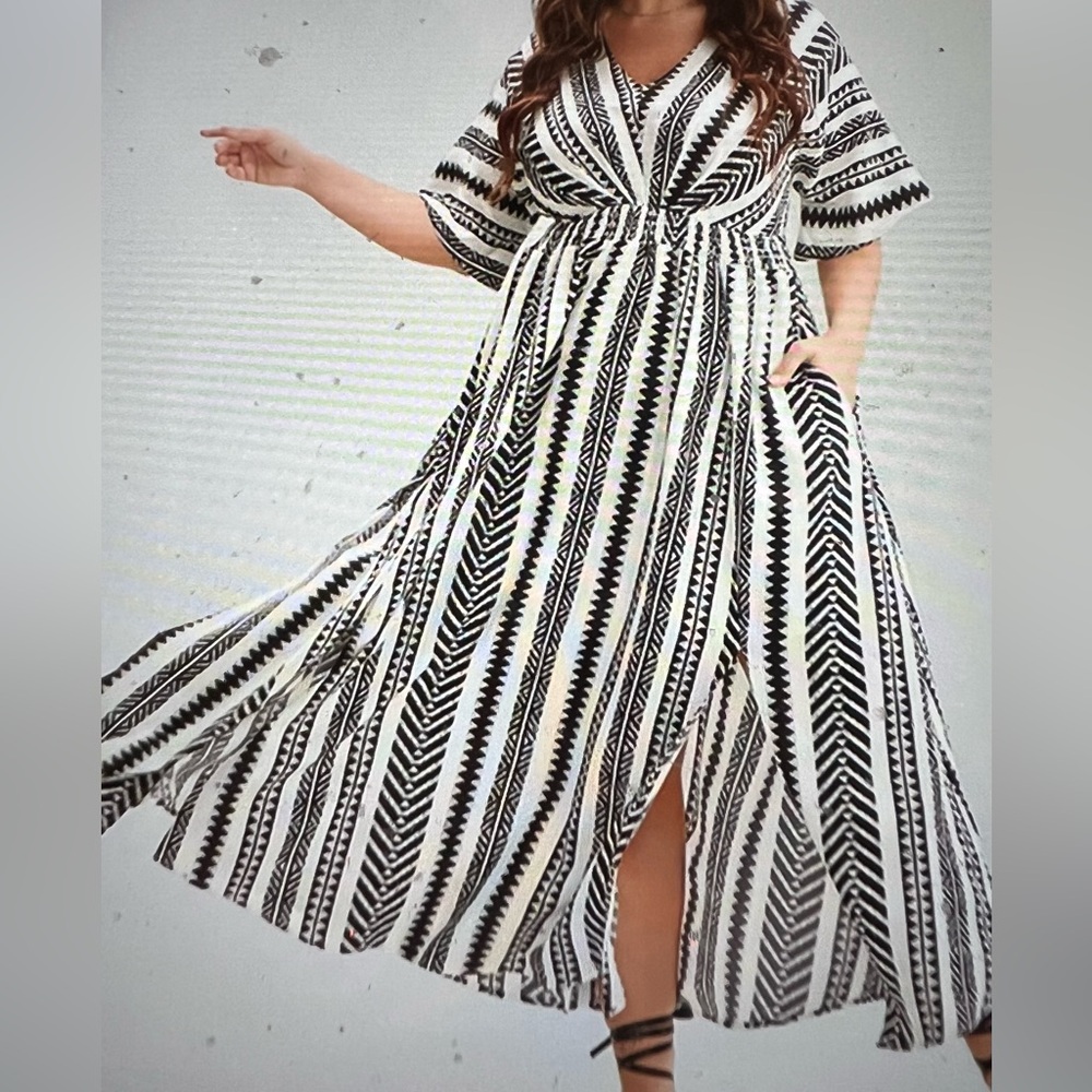 Solid Geometric Dolman Sleeve Pocket Shirred Split Hem Dress Size 3X NWT